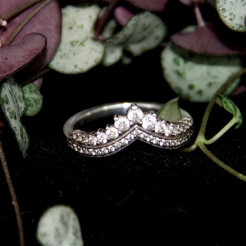 Pandora Tiara Wishbone‎ Ring Sterling Silver Cubic Zirconia Size 8.5 58 198282CZ